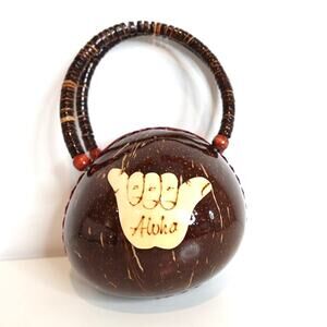 PURSE / Coconut Shell Zip Lined Bag/ Hawaiin/ Hang Loose